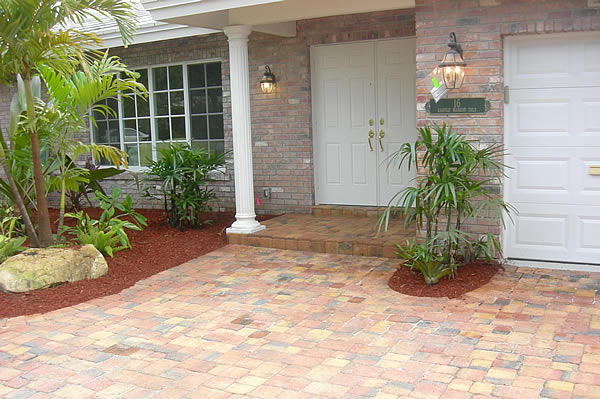landscape design fountain stone pathway